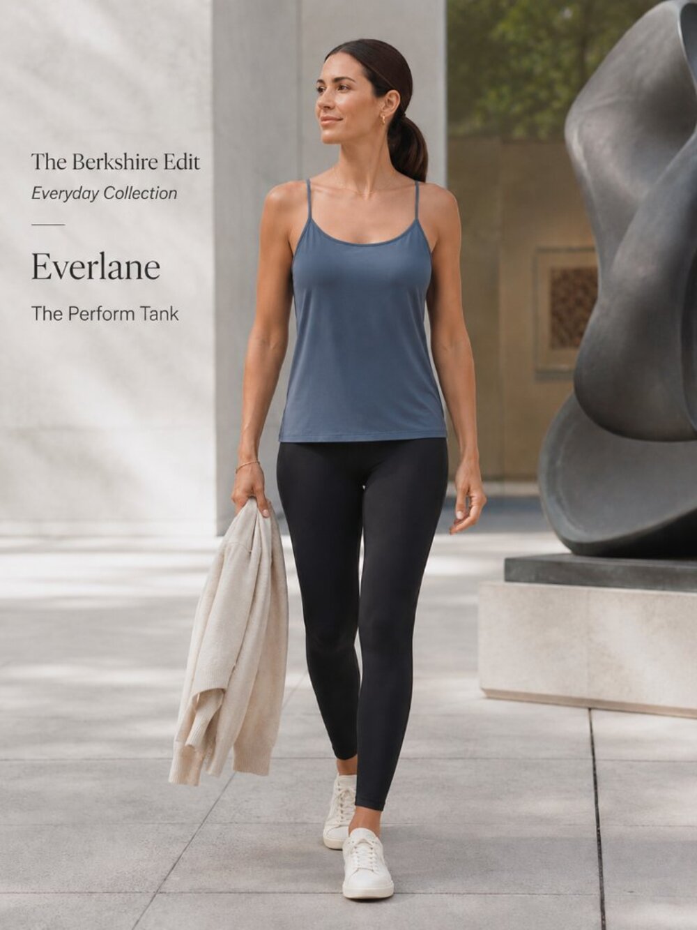 Everlane Perform Tank S Atlantic Blue Built In Bra Workout Yoga Athletic Top